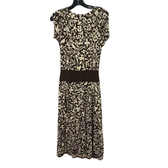 PERCEPTIONS NEW YORK Size 12 Brown Floral Wrap STRETCH DRESS SHORT SLEEVES Belt - Picture 7 of 7
